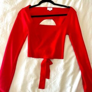 Womens Red Cropped Long sleeve